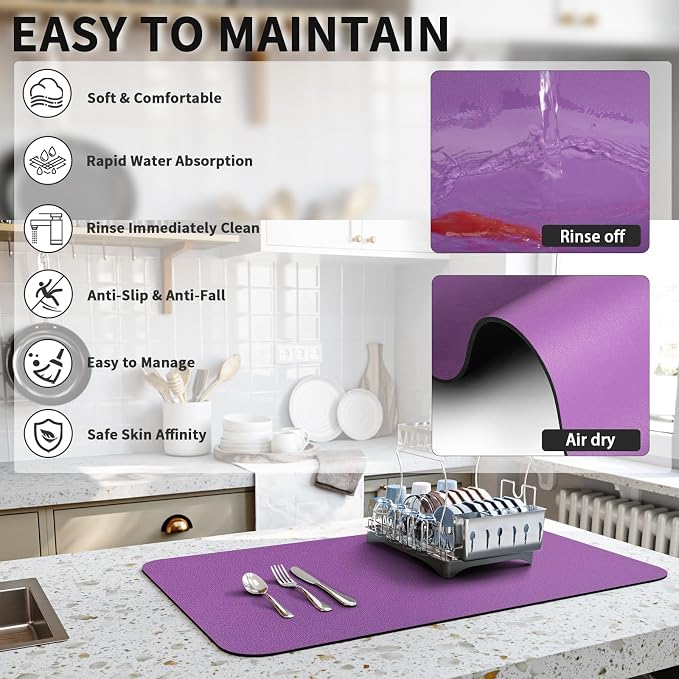 Dish Drying Mat for Kitchen Counter, Heat Resistant Drainer Mats - Image 4