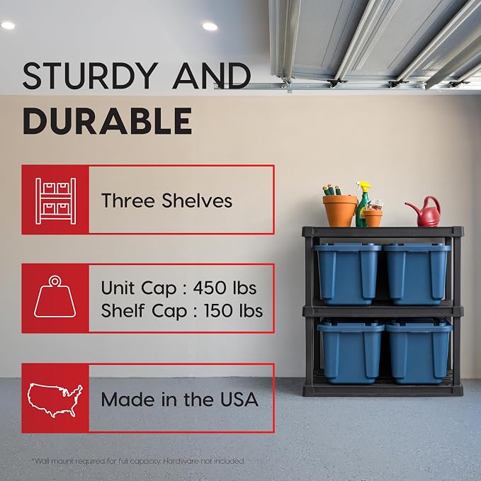 IRIS USA 3-Shelf Heavy Duty Plastic Storage Shelves, 450lb Capacity, Large - Image 3