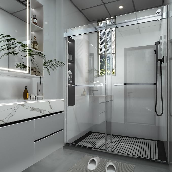 Shower Door 56–60 in W x 76 in H, 3/8" Tempered Glass Double Sliding Shower Door - Image 9