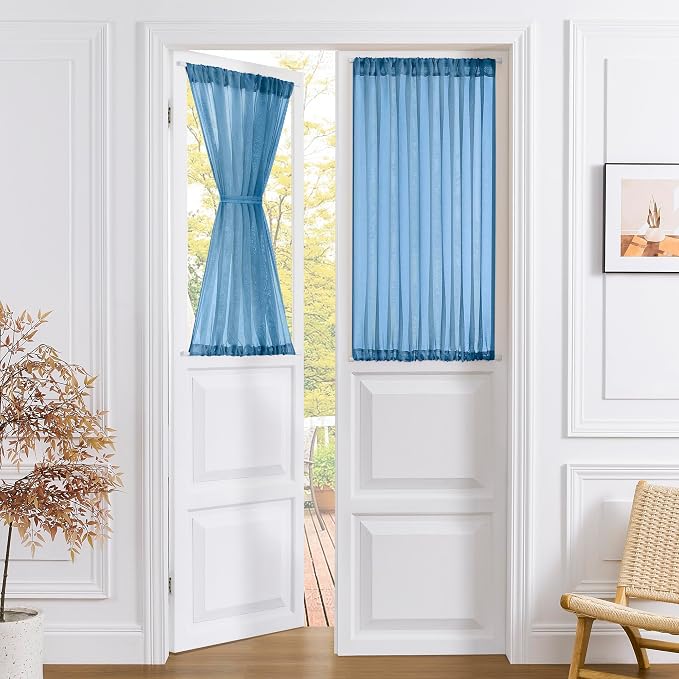 Tollpiz Short Sheer Door Curtains Closet Linen Textured Curtains Sheer Doorway by Tollpiz