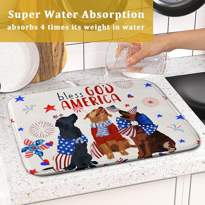 Giwawa 4th of July Patriotic Dogs Dish Drying Mat American Independence Day - Image 7