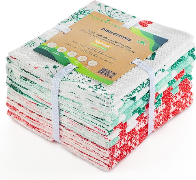 Eco-Friendly Reusable Dish Cloth Set – 10-Pk Multipurpose Kitchen Cleaning by Greentink