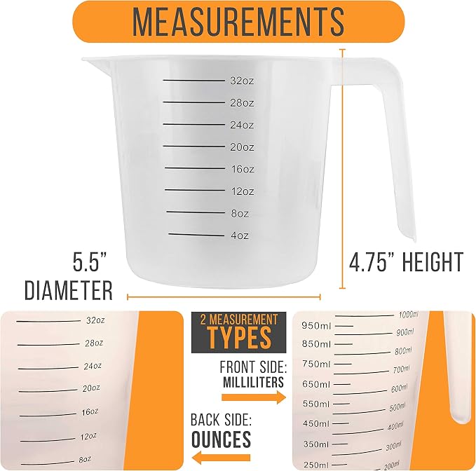 U.S. Kitchen Supply Plastic Measuring Cups - 32 oz Liquid Measuring Cup Set of - Image 3