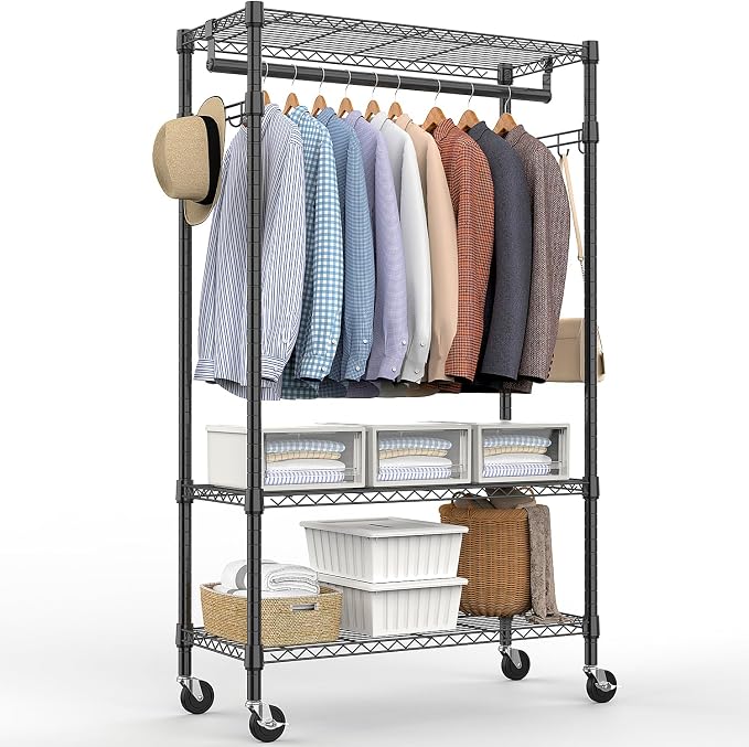 Heavy Duty Rolling Garment Rack 3 Tiers Adjustable Wire Shelving Clothes Rack by MEIGAOPLASTICANDMETALHKCOLIMITED