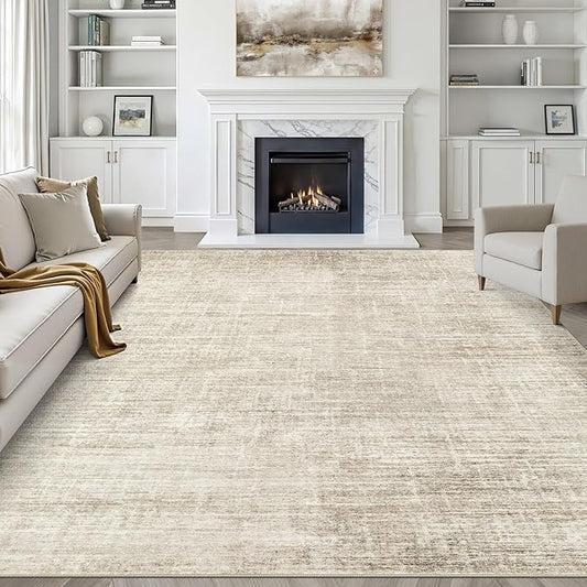 7x9 Area Rug Living Room: Washable Large Neutral Beige Rugs Abstract Soft Modern Stain Resistant Indoor Floor Non-Slip Carpet for Bedroom Nursery Kids Office Playroom Dining Room Under Table Home