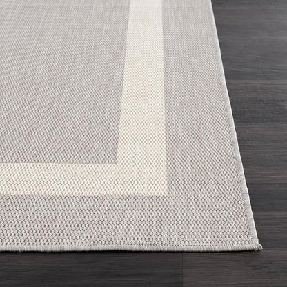 CAMILSON Outdoor Rug 8x10,Modern Outside Rugs for Patios Porches Waterproof Durable Washable Non-Shedding, Easy-to-Clean Indoor Outdoor Area Carpet (8 x 10, Bordered - Gray/White)