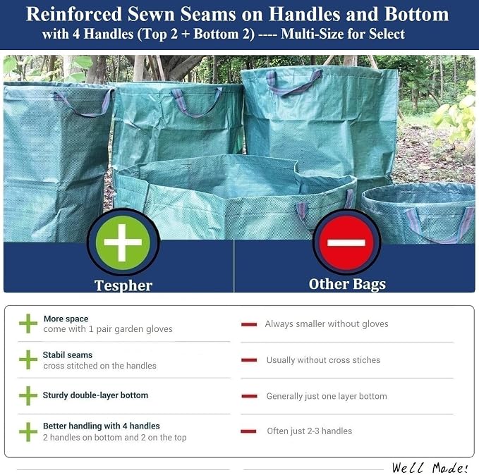 Professional 3-Pack 63 Gallons Lawn Garden Bags Reusable Yard Waste Bag - Image 8