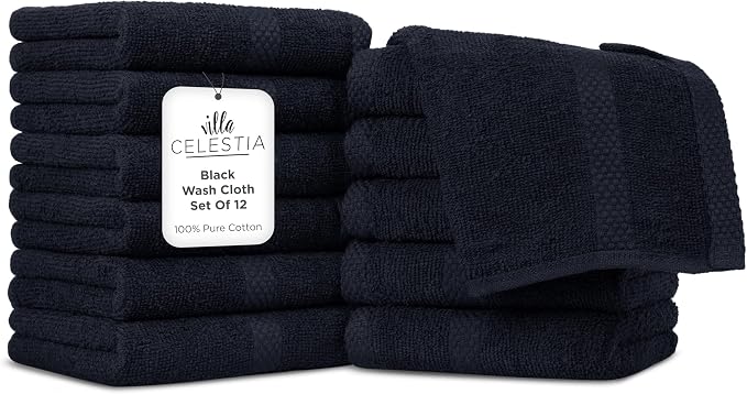 100% Cotton Wash Cloth for face & Body Set of 12, Sustainable, Highly Absorbent by VillaCelestia