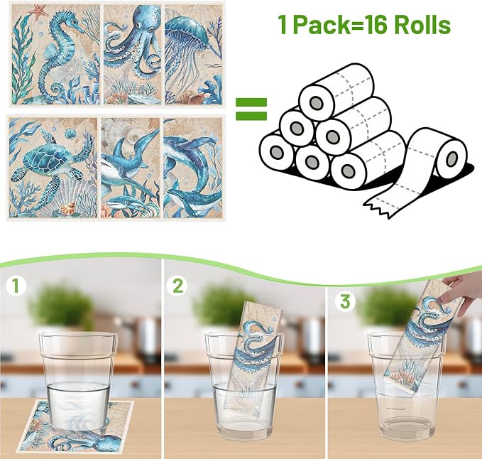 Swedish Dishcloths for Kitchen, Reusable Absorbent Fast Drying Sea Animals - Image 3