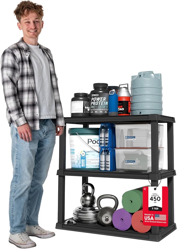 IRIS USA 3-Shelf Heavy Duty Plastic Storage Shelves, 450lb Capacity, Large by IRISUSA