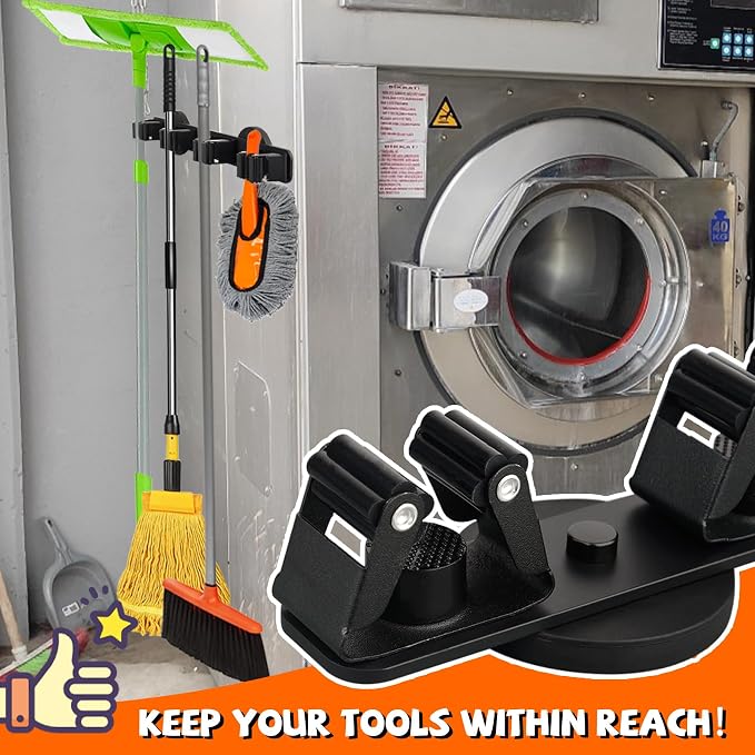 Magnetic Broom Holder Rack, Strong Magnetic Mount Mop Holder 4 Racks - Image 3