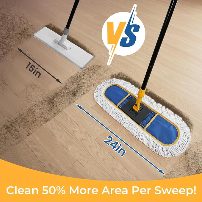 24" Dust Mop for Floor Cleaning, Large Areas Dry & Wet Mop - Image 3