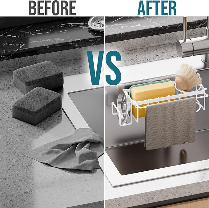 TAILI Sponge Holder with Strong Suction Cup, 4-in-1 Rustproof Sink Organizer - Image 6