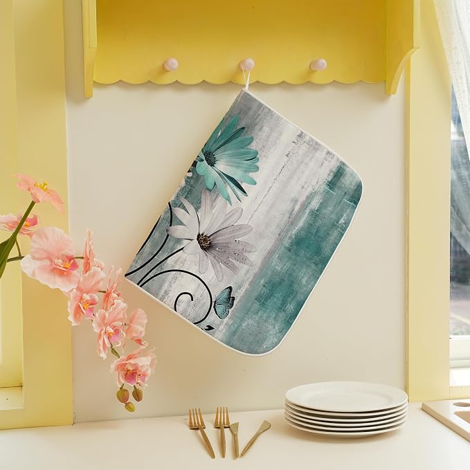 Rustic Daisy Floral Dish Drying Mats 18x24 Inches - Image 4