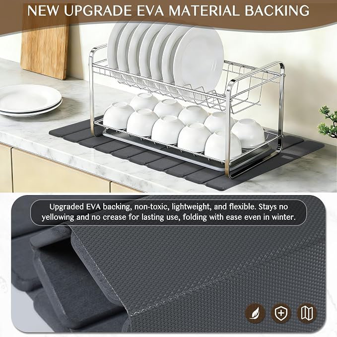 Large Stone Dish Drying Mat for Kitchen Counter, Thin & Light Quick Dry Stone - Image 4
