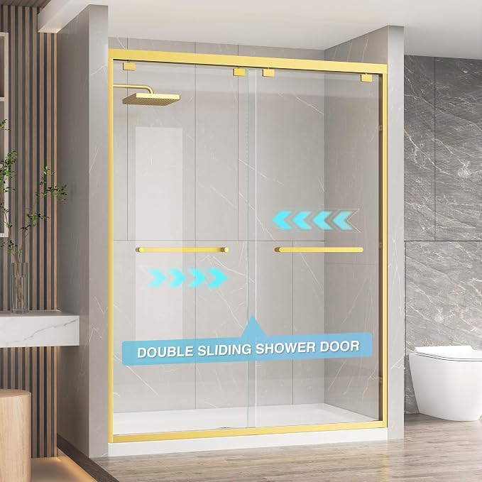 KPUY Glass Shower Door, 49-54" W x 76" H Semi-Frameless Double Sliding Shower - Image 9
