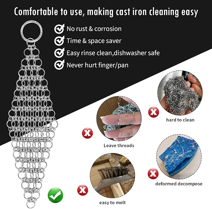 4.5" Cast Iron Scrubber+Pan Scraper, Cast Iron Pan Pot Skillet Cleaner Scrubber - Image 3