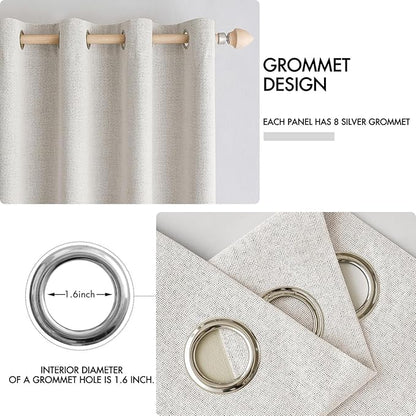 MIULEE Linen Textured Curtains for Bedroom Solid 100% Blackout Thermal Insulated Cream White Grommet Room Darkening Curtains & Drapes Luxury Decor for Living Room Nursery 52 x 54 Inch (2 Panels)