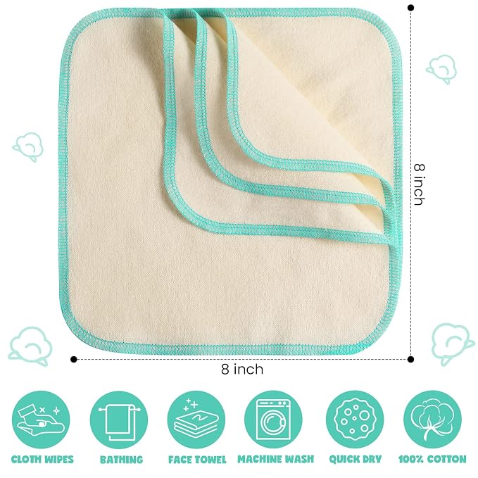 meekoo 45 Pcs Unbleached Flannel Cloth Baby Wipes Reusable Baby Diapers Wipes 8 - Image 2