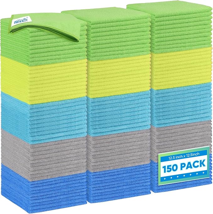 HOMEXCEL Microfiber Cleaning Cloth 150 Pack, 12.5 x 12.5 inch Microfiber Towels by HOMEXCEL