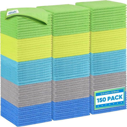 HOMEXCEL Microfiber Cleaning Cloth 150 Pack, 12.5 x 12.5 inch Microfiber Towels by HOMEXCEL