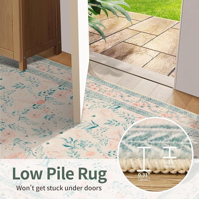 6x9 Pink Rug for Living Room Bedroom, Floral Washable Rug, Vintage Boho Area Rug - Image 8