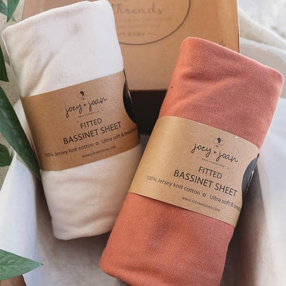 Bassinet Sheets Compatible with 4moms Mamaroo Sleep Bassinet - Fits 18 x 30 Inch Oval Bassinet Mattress – Snuggly Soft 100% Jersey Cotton – 2 Pack – Beige + Rusty Brown – 2 Pack