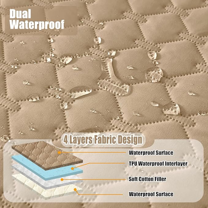 Smiry Waterproof Dog Bed Cover Blanket, Soft Reversible Pet Blanket, Washable Leakproof Cats Dogs Couch Cover for Sofa, Couch, Furniture, Plaid (82x120 Inch, Camel/Beige)