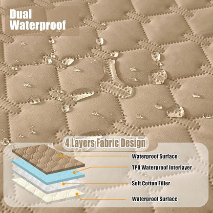 Smiry Waterproof Dog Bed Cover Blanket, Soft Reversible Pet Blanket, Washable Leakproof Cats Dogs Couch Cover for Sofa, Couch, Furniture, Plaid (52x82 Inch, Camel/Beige)