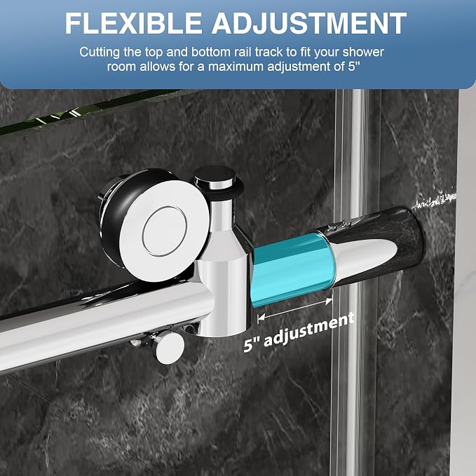 KPUY Frameless Shower Door, 49-54" W x 76" H Sliding Glass Shower Door - Image 6