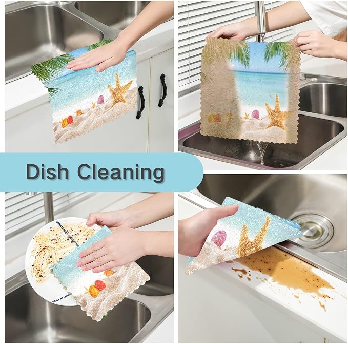 ALAZA Dish Towels Kitchen Cleaning Cloths Palm Leaf Starfish Summer Beach Dish - Image 2