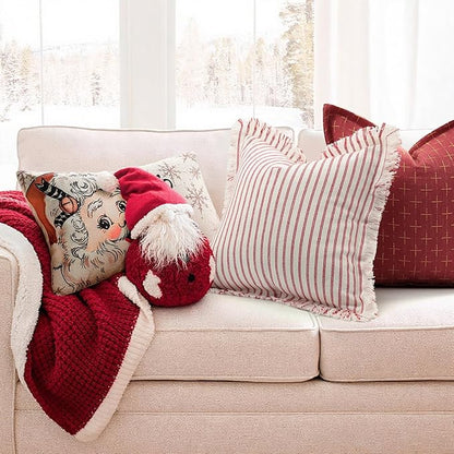 ZWJD Throw Christmas Pillow Covers 26x26 Set of 2 Striped Pillow Covers with Fringe Chic Cotton Decorative Pillows Square Cushion Covers for Sofa Couch Bed Living Room Farmhouse Decor