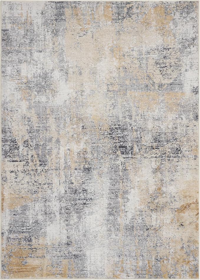 Area Rug 9×12, Large Vintage Boho Rug,Ultra-Soft Low Pile, Washable, Non Slip,Stain Resistant, Printed Carpet for Living Room Bedrooms Playroom Office Kitchen, Gold/Grey