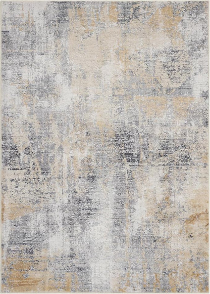 Area Rug 9×12, Large Vintage Boho Rug,Ultra-Soft Low Pile, Washable, Non Slip,Stain Resistant, Printed Carpet for Living Room Bedrooms Playroom Office Kitchen, Gold/Grey