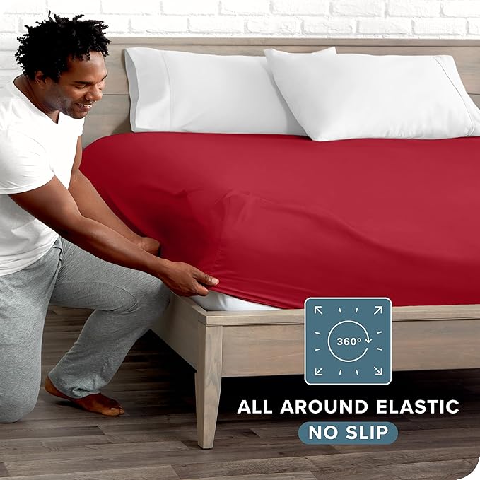 Fitted Bottom Sheet Full Size - Premium 1800 Microfiber - Ultra-Soft Hotel Luxury - Deep Pocket - Durable and Long Lasting - Fitted Sheet (Full, Red)