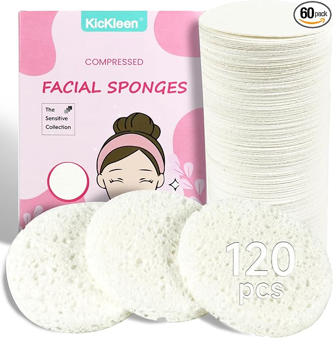 120-Count Compressed Facial Sponges|Kickleen100% Natural Cellulose Cosmetic Spa by KICKLEEN
