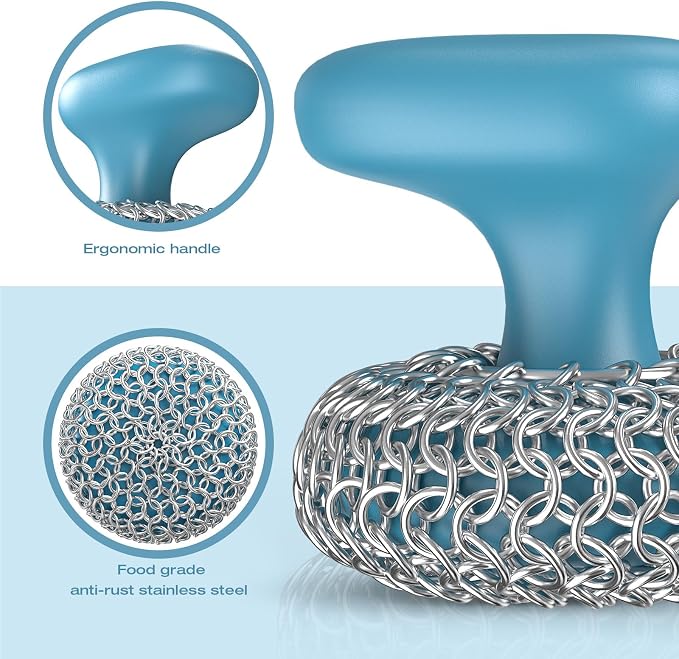 Cast Iron Scrubber | Dish Scrub Brush | 316 Cast Iron Cleaner Chainmail Scrubber - Image 3