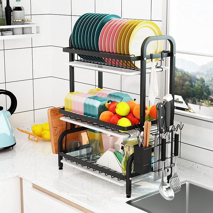 1Easylife Drying Rack, Metal 3-Tier Large Capacity Dish Rack - Image 5