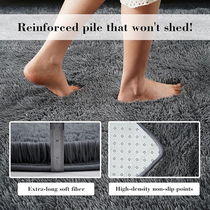 Fluffy Rug Shaggy Area Rug, Dark Grey 10x14 Area Rugs for Bedroom, Super Soft Shaggy Rugs for Living Room Bedroom Kids Room Home Decor, Upgrade Anti-Skid Rectangular Fuzzy Rug
