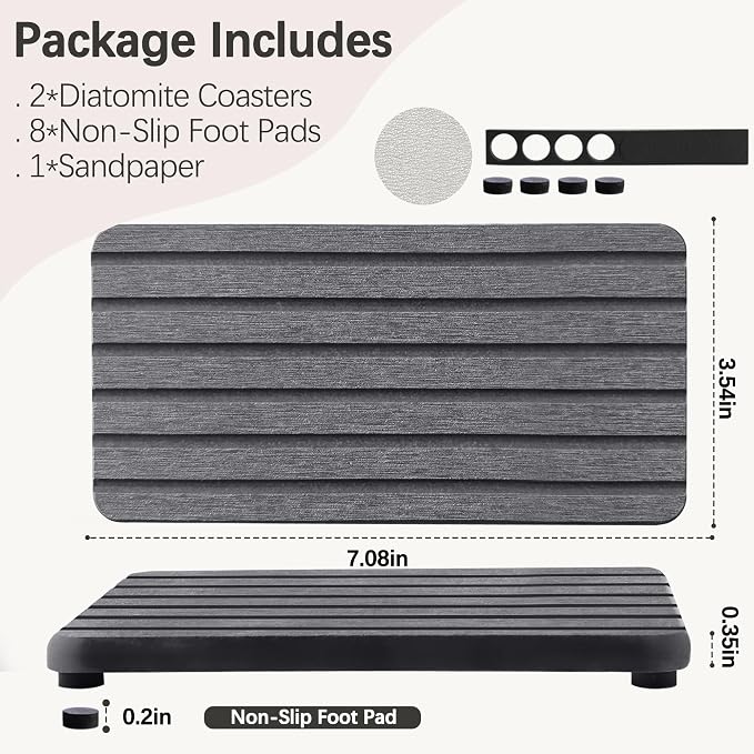 2 PCS Water Absorbent diatomite Coasters, 7.1" x 3.5" Water Absorbing Stone Tray - Image 5