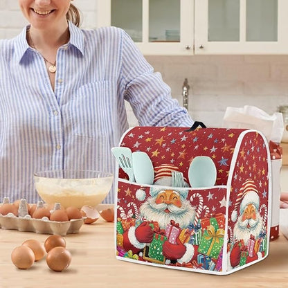 Christmas Stand Mixer Cover Dust Cover Santa Claus Red Stand Mixer Covers For Kitchen Aid 4.5-5 Quart Mixers Dustproof Cloth Cover for Small Appliance Protector, Christmas Tabletop Decor