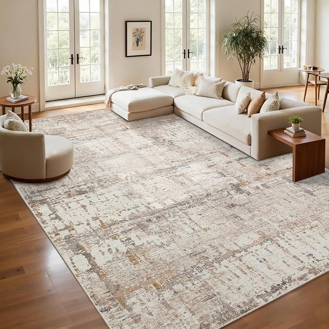 9x12 Area Rug for Living Room, Extra Large Washable Rug, Soft Neutral Abstract - Image 2