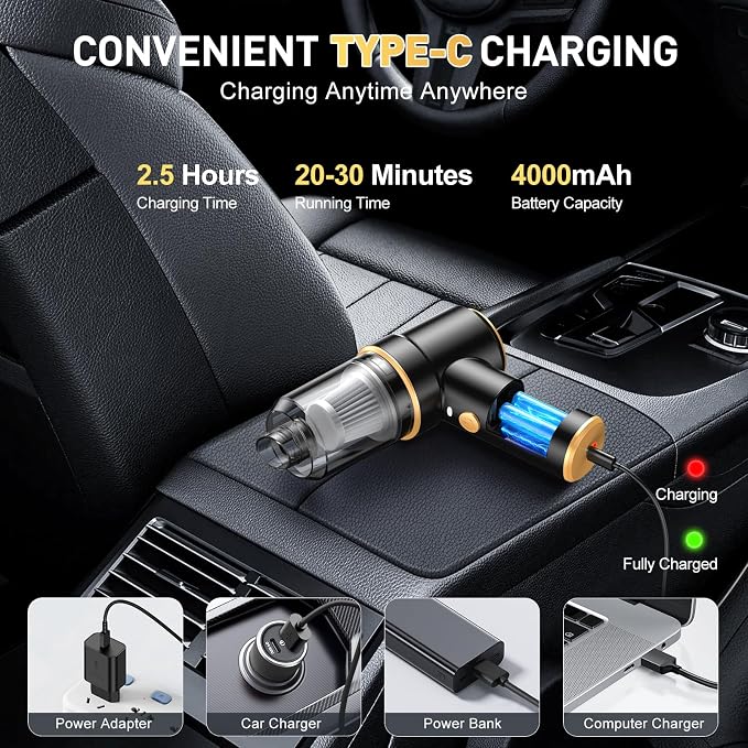 KMM Handheld Car Vacuum Cleaner, 9000PA Vacuum Cleaner & Air Duster, 120W High - Image 5