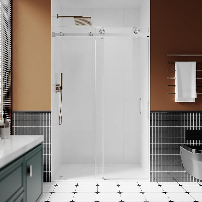 3/8" Sliding Glass Shower Door, 50-55" W x 80" H Frameless Bathroom Door by UNIKOOSHOWERDOOR