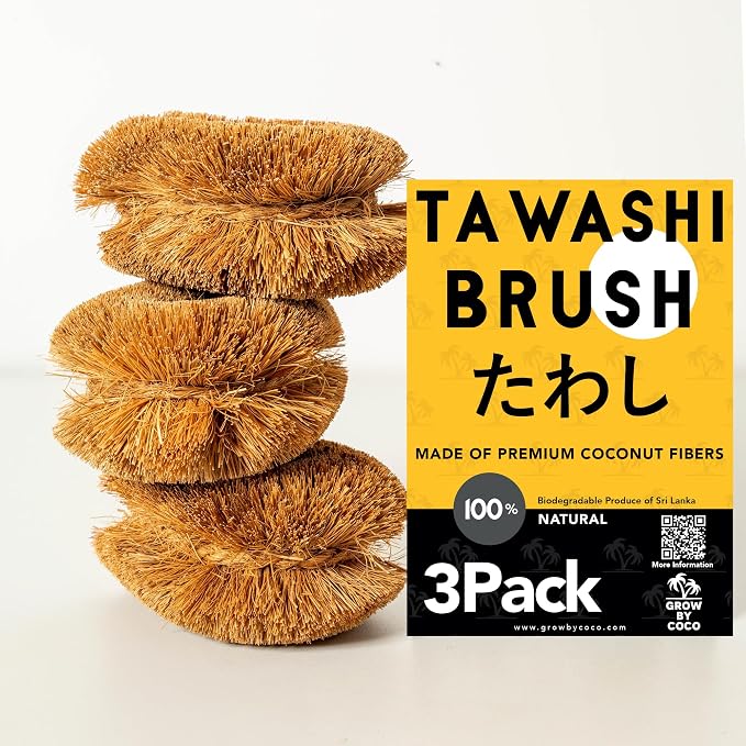 Pack of 3 Tawashi 100% Natural Coconut Coir Fiber Brush, Vegetable Scrub Brush - Image 3