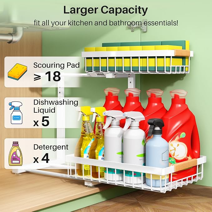 Under Sink Organizer, 2 Packs 2 Tier Under Sink Organizers and Storage - Image 3
