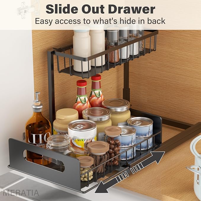 Under Sink Organizer 2 Tier, Pull Out Drawer Slides Under Sink Storage - Image 3