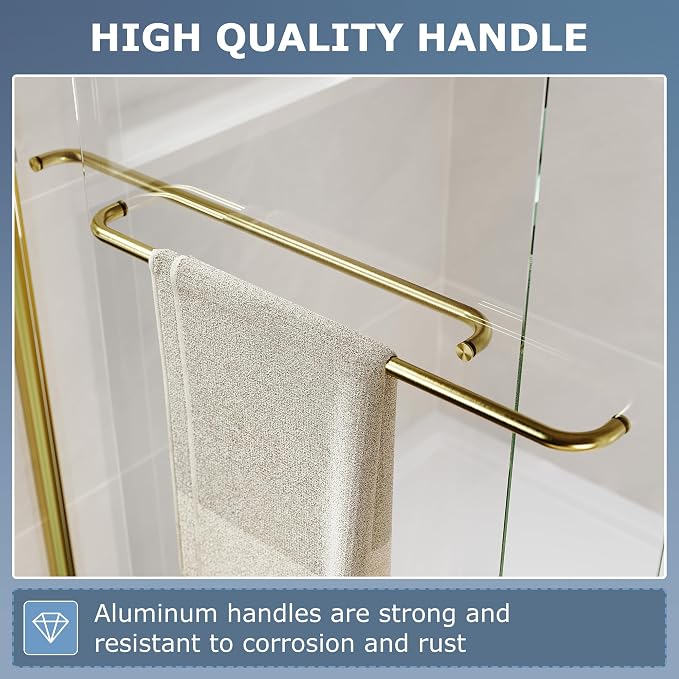 SUNNY SHOWER Double Sliding Glass Door 60" W x 72" H Shower Door 1/4" Tempered - Image 4