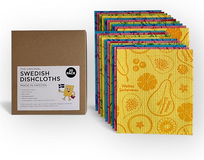 Original Swedish Dishcloths – 20 Pack Reusable Cellulose Sponge Cloths | Made - Image 3