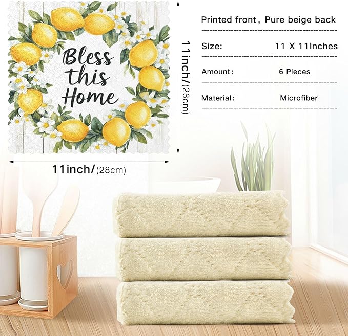 ALAZA Kitchen Towels Summer Lemon Wreath Dish Towels Multipurpose Reusable Dish - Image 3